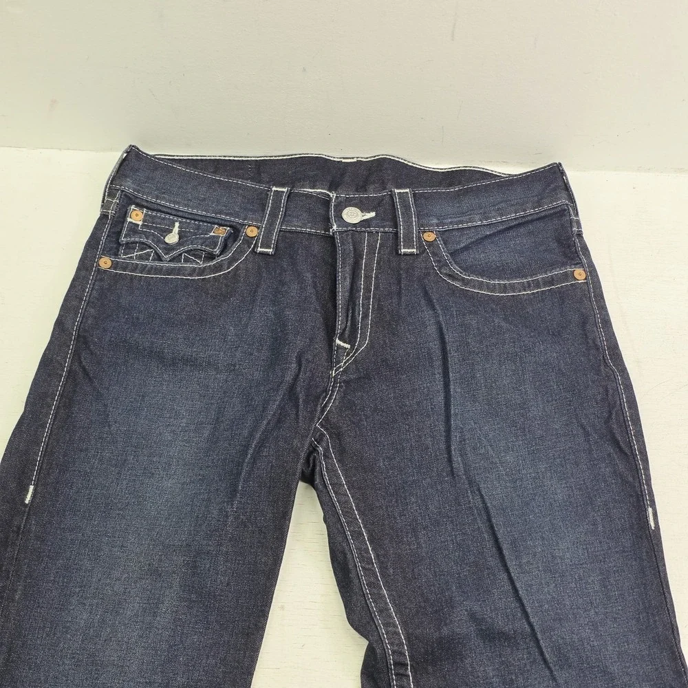 True Religion Jeans Men's 34x28 World Tour Boot Cut Dark Wash Thick Stitch EUC